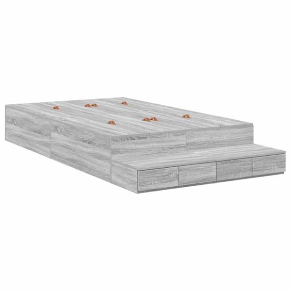 Sahtlitega voodiraam, hall sonoma, 120 × 190 cm, tehispuit — mudel 3335690