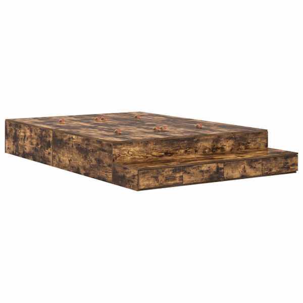 Sahtlitega voodiraam, suitsutatud tamm, 140 × 190 cm, tehispuit — mudel 3335697