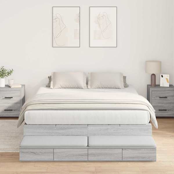 Sahtlitega voodiraam, hall sonoma, 140 × 190 cm, tehispuit — mudel 3335698