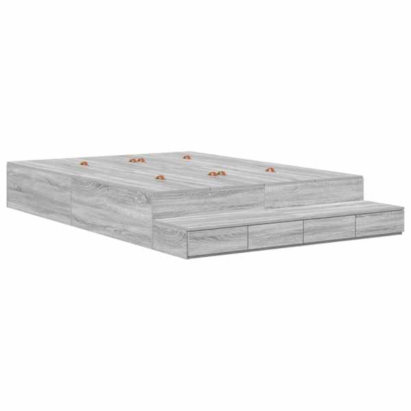 Sahtlitega voodiraam, hall sonoma, 140 × 190 cm, tehispuit — mudel 3335698