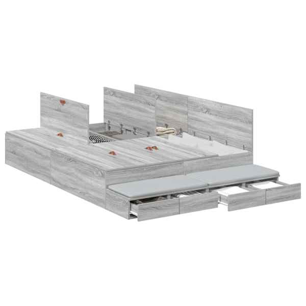 Sahtlitega voodiraam, hall sonoma, 140 × 190 cm, tehispuit — mudel 3335698