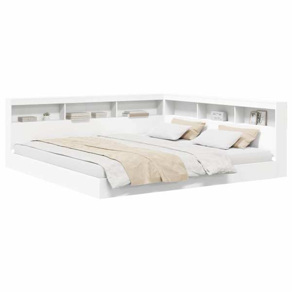 Voodiraam riiuliga, valge, 180 × 200 cm, tehispuit — mudel 3335744