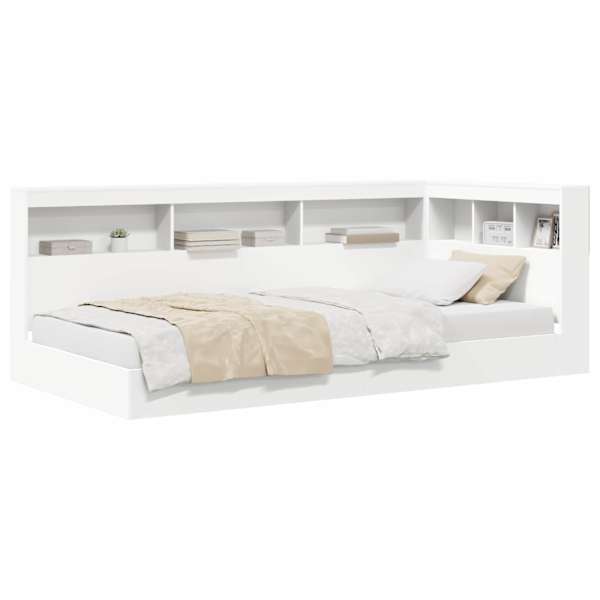 Voodiraam riiuliga, valge, 90 × 190 cm, tehispuit — mudel 3335749