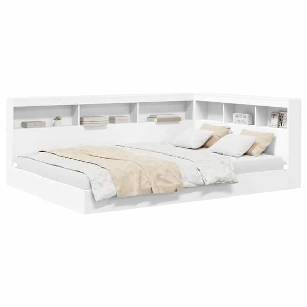 Voodiraam riiuliga, valge, 135 × 190 cm, tehispuit — mudel 3335769