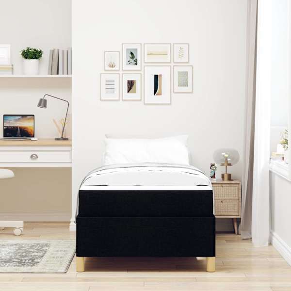 Voodiraam koos madratsiga, must, 90 × 200 cm, kangas — mudel 3398908