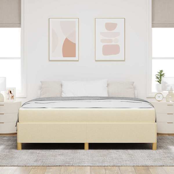 Voodiraam koos madratsiga, kreemjasvalge, 180 × 200 cm, kangas — mudel 3398960