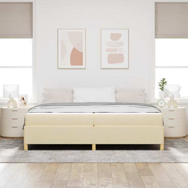 Voodiraam koos madratsiga, kreemjasvalge, 200 × 200 cm, kangas — mudel 3398967