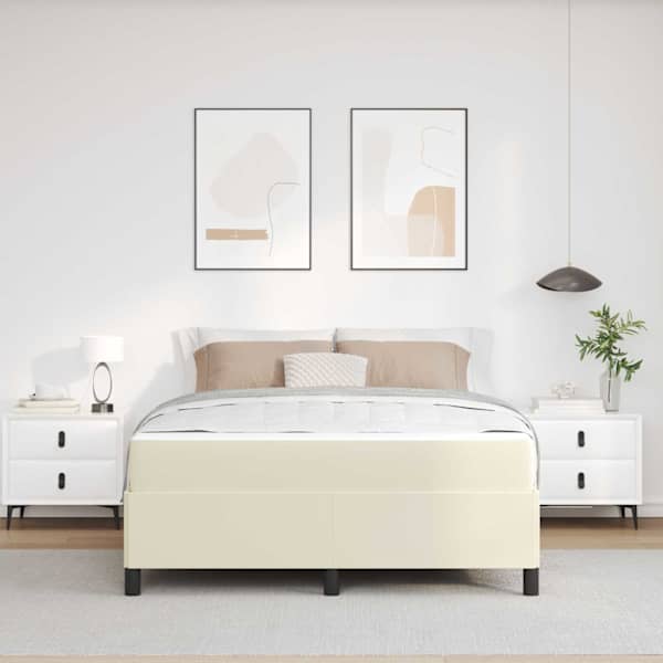 Voodiraam koos madratsiga, kreemjasvalge, 160 × 200 cm, kangas — mudel 3399011