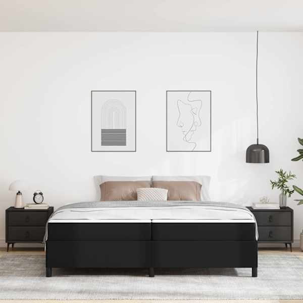 Voodiraam koos 2 madratsiga, must, 200 × 200 cm, kangas — mudel 3399019