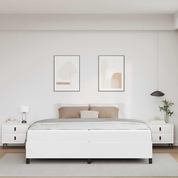 Voodiraam koos 2 madratsiga, valge, 200 × 200 cm, kangas — mudel 3399020