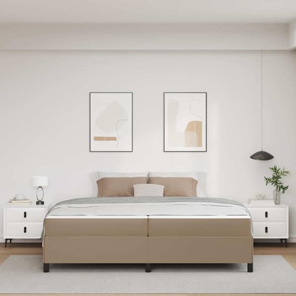 Voodiraam koos 2 madratsiga, cappuccino, 200 × 200 cm, kangas — mudel 3399023