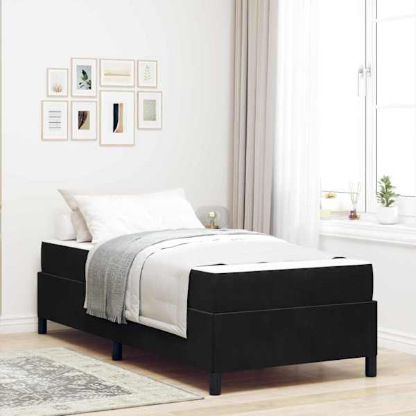 Voodiraam koos madratsiga, must, 90 × 200 cm, kangas — mudel 3399038