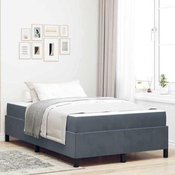 Voodiraam koos madratsiga, tumehall, 120 × 200 cm, kangas — mudel 3399055