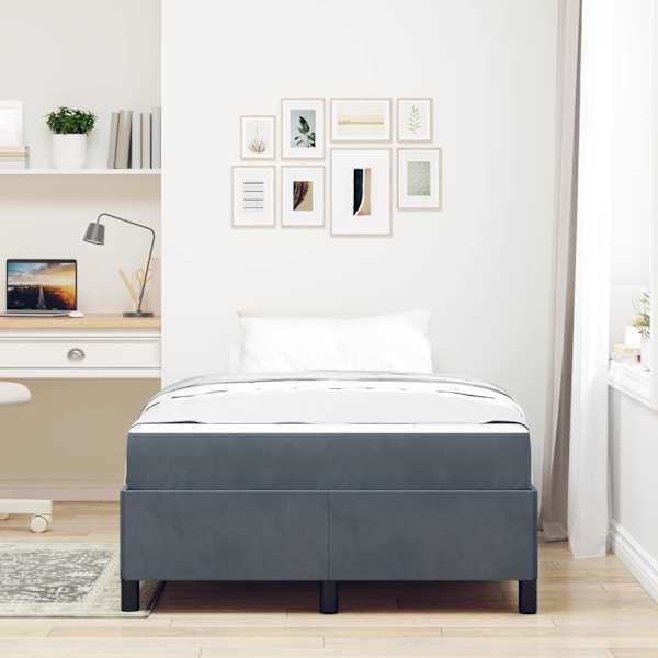 Voodiraam koos madratsiga, tumehall, 120 × 200 cm, kangas — mudel 3399055