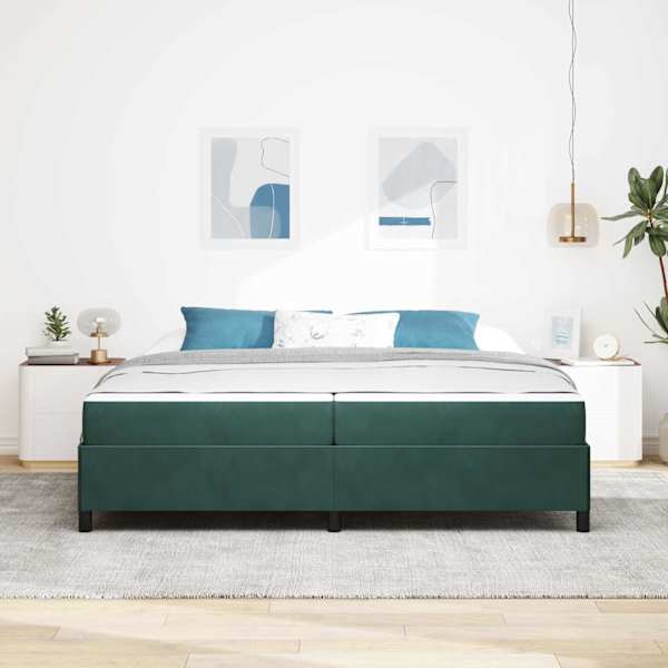 Voodiraam koos 2 madratsiga, tumeroheline, 200 × 200 cm, kangas — mudel 3399087