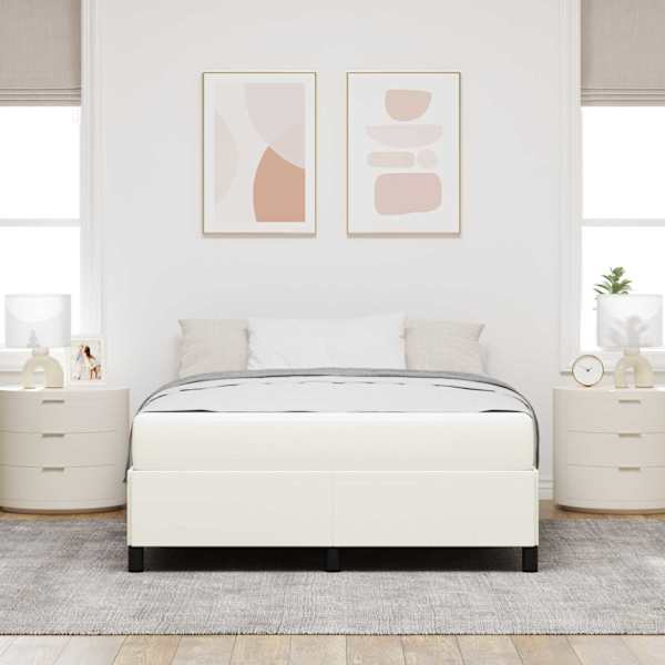 Voodiraam koos madratsiga, kreemjasvalge, 160 × 200 cm, kangas — mudel 3399132