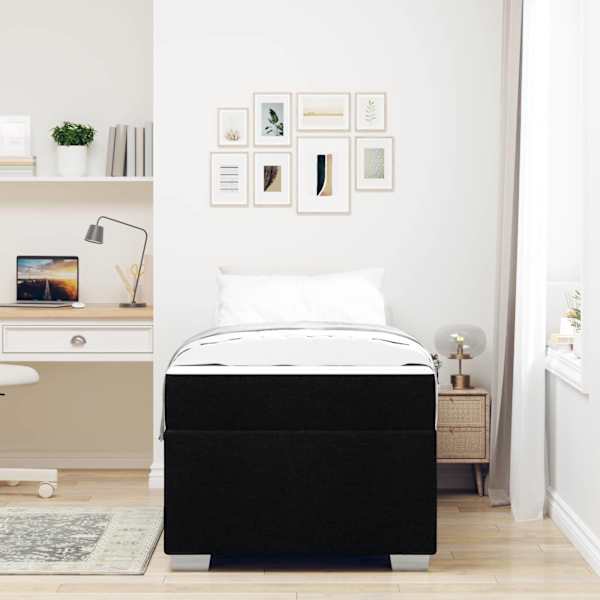 Voodiraam koos madratsiga, must, 90 × 190 cm, kangas — mudel 3399154