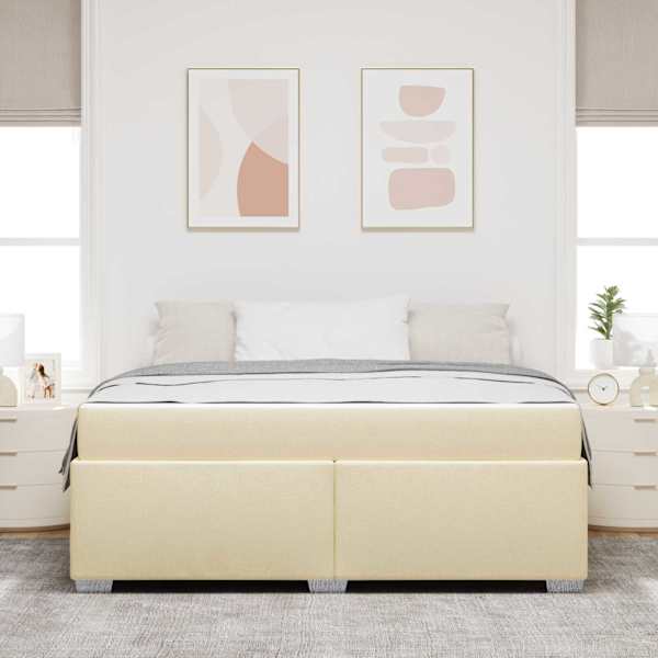 Voodiraam koos madratsiga, kreemjasvalge, 180 × 200 cm, kangas — mudel 3399206