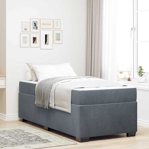 Voodiraam koos madratsiga, tumehall, 90 × 190 cm, kangas — mudel 3399261