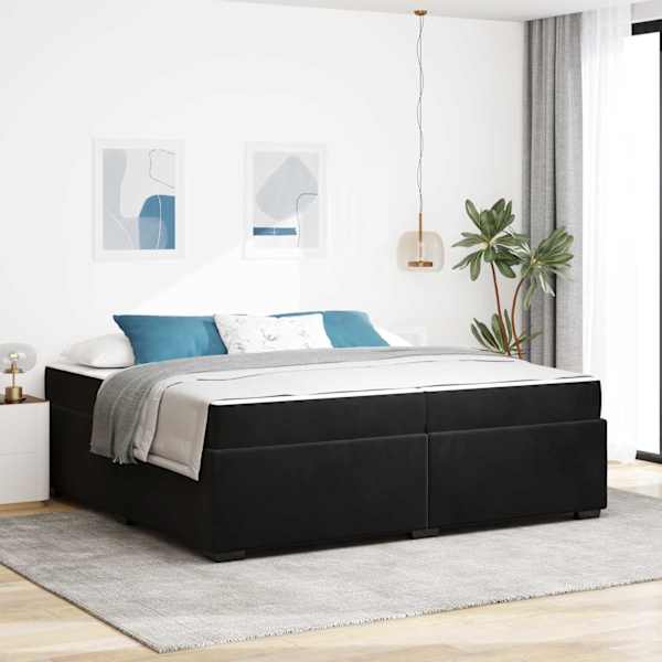 Voodiraam koos madratsiga, must, 200 × 200 cm, kangas — mudel 3399310