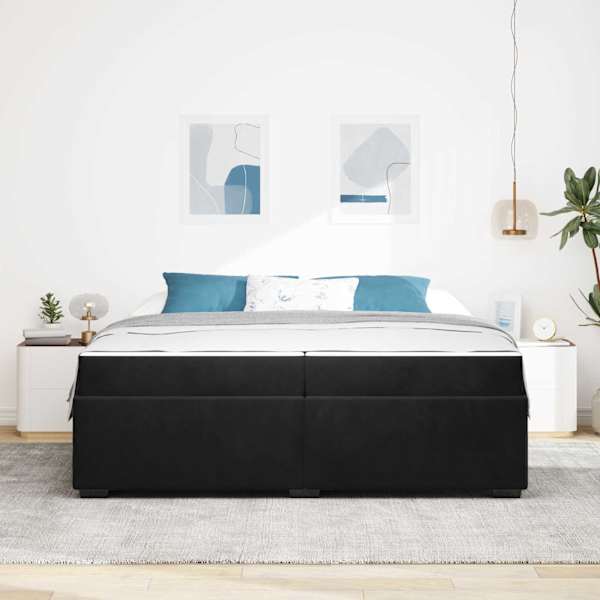 Voodiraam koos madratsiga, must, 200 × 200 cm, kangas — mudel 3399310