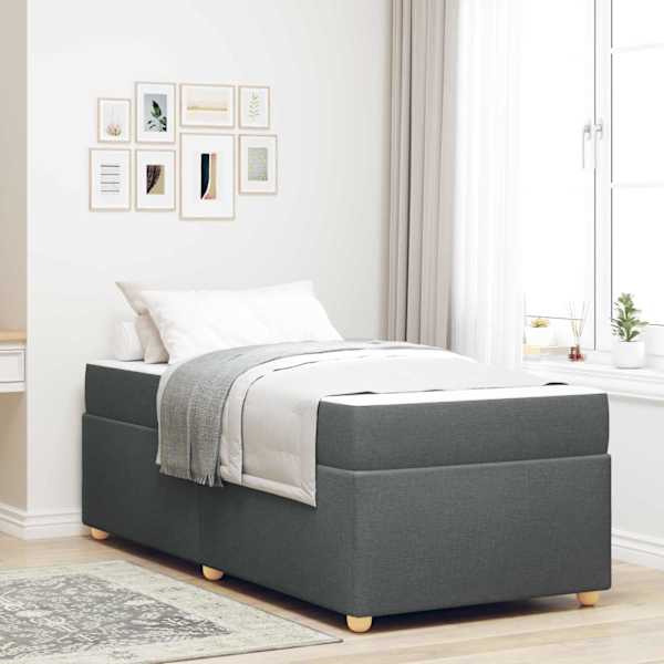 Voodiraam koos madratsiga, tumehall, 90 × 200 cm, kangas — mudel 3399329