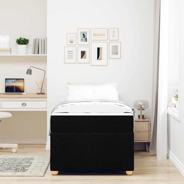 Voodiraam koos madratsiga, must, 90 × 200 cm, kangas — mudel 3399330