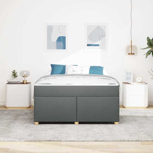 Voodiraam koos madratsiga, tumehall, 140 × 200 cm, kangas — mudel 3399357