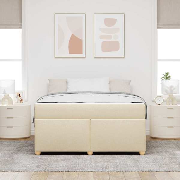 Voodiraam koos madratsiga, kreemjasvalge, 160 × 200 cm, kangas — mudel 3399368