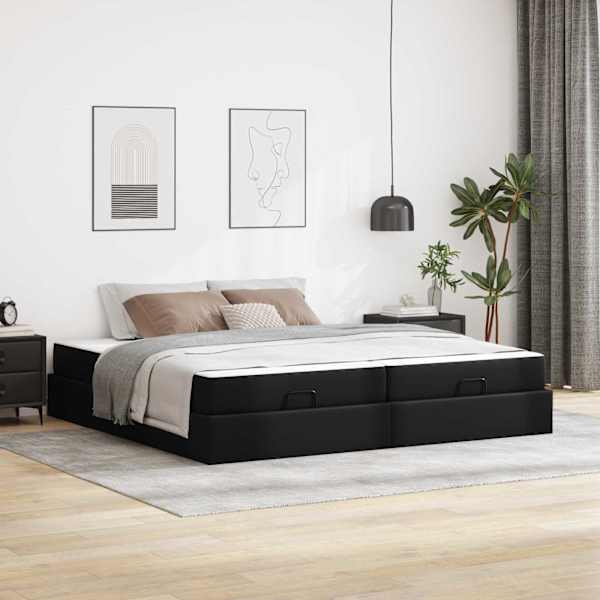 Panipaigaga voodiraam koos 2 madratsiga, must, 100 × 200 cm — mudel 3399441