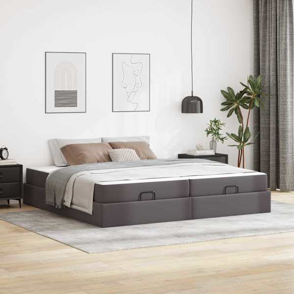 Panipaigaga voodiraam koos 2 madratsiga, hall, 100 × 200 cm — mudel 3399443