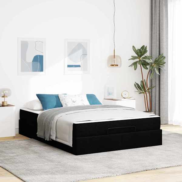 Voodiraam koos madratsiga, must, 140 × 190 cm, kangas — mudel 3399489