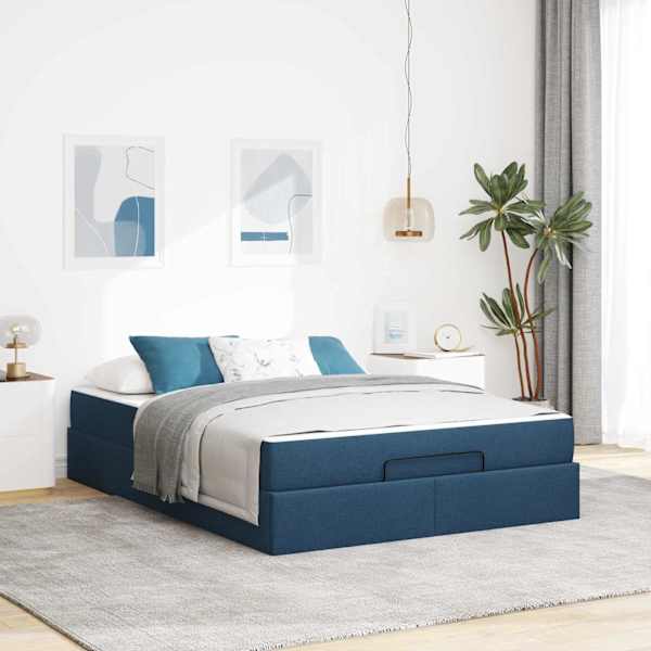 Voodiraam koos madratsiga, sinine, 140 × 190 cm, kangas — mudel 3399493