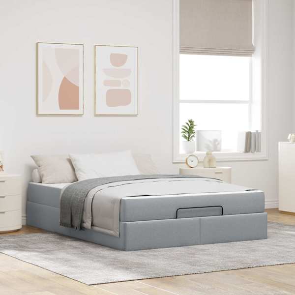 Voodiraam koos madratsiga, helehall, 160 × 200 cm, kangas — mudel 3399501