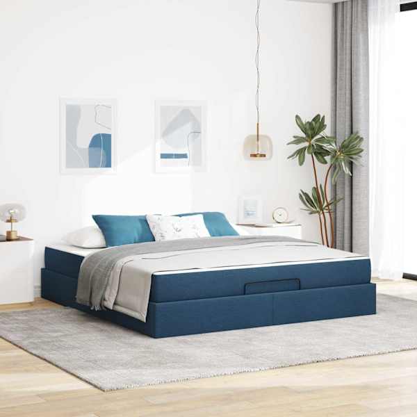 Voodiraam koos madratsiga, sinine, 180 × 200 cm, kangas — mudel 3399514