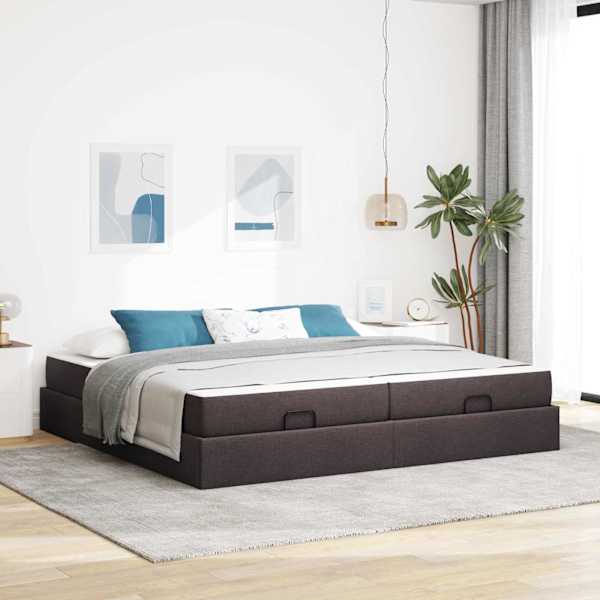 Voodiraam koos 2 madratsiga, tumebeež, 200 × 200 cm, kangas — mudel 3399518