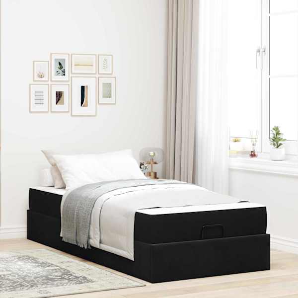 Voodiraam koos madratsiga, must, 90 × 200 cm, samet — mudel 3399536