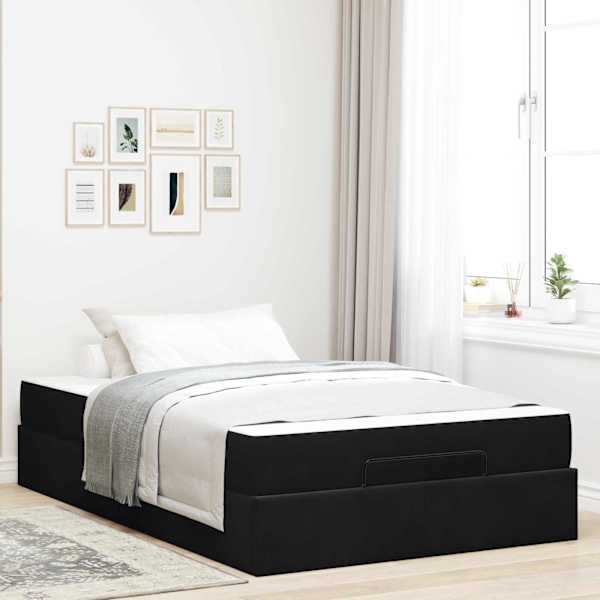 Voodiraam koos madratsiga, must, 120 × 190 cm, samet — mudel 3399548