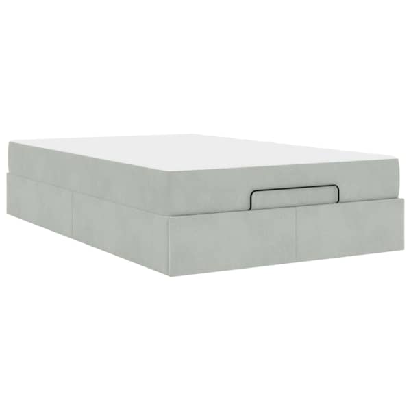 Voodiraam koos madratsiga, helehall, 140 × 190 cm, samet — mudel 3399558