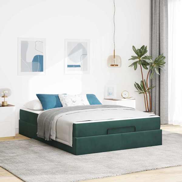 Voodiraam koos madratsiga, roheline, 140 × 200 cm, samet — mudel 3399567