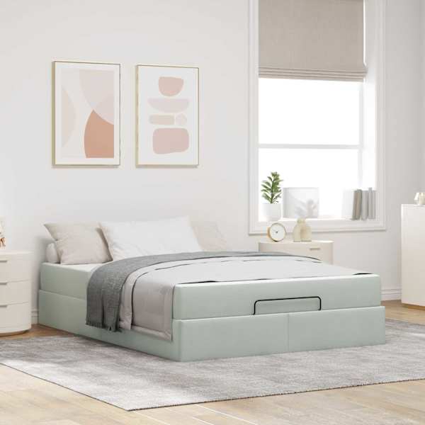 Voodiraam koos madratsiga, helehall, 160 × 200 cm, samet — mudel 3399570