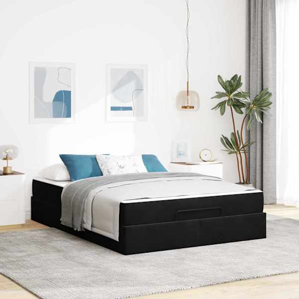 Voodiraam koos madratsiga, must, 160 × 200 cm, samet — mudel 3399572