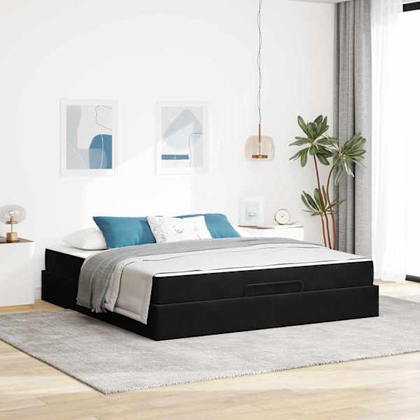 Voodiraam koos madratsiga, must, 180 × 200 cm, samet — mudel 3399578