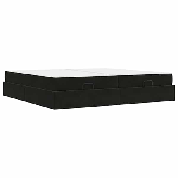 Voodiraam koos 2 madratsiga, must, 200 × 200 cm, samet — mudel 3399584