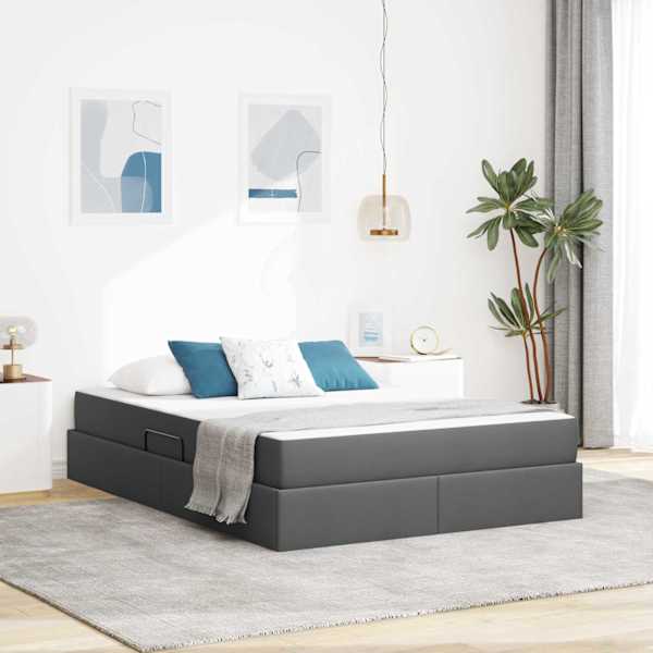 Panipaigaga voodiraam koos madratsiga, tumehall, 140 × 190 cm — mudel 3399659