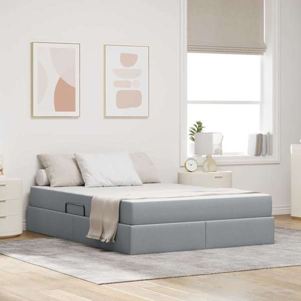 Panipaigaga voodiraam koos madratsiga, helehall, 140 × 200 cm — mudel 3399664