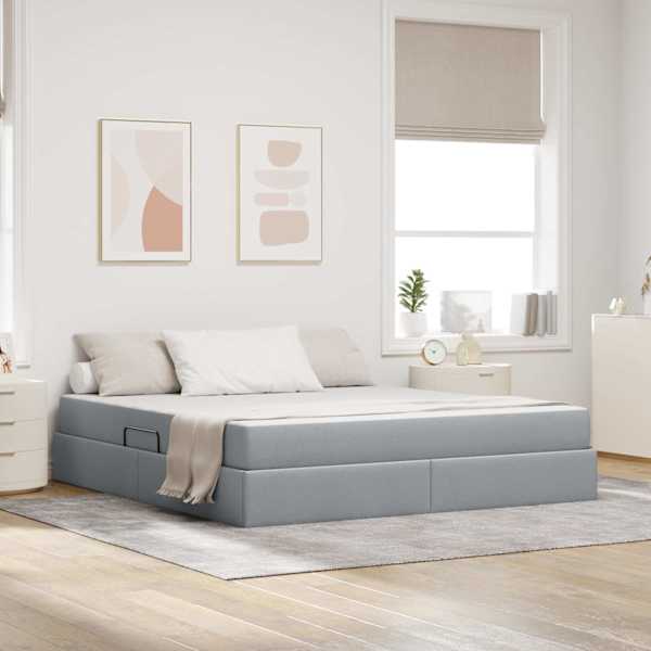 Panipaigaga voodiraam koos madratsiga, helehall, 160 × 200 cm — mudel 3399670
