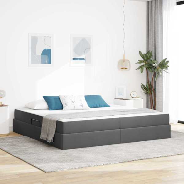 Panipaigaga voodiraam koos 2 madratsiga, tumehall, 200 × 200 cm — mudel 3399683