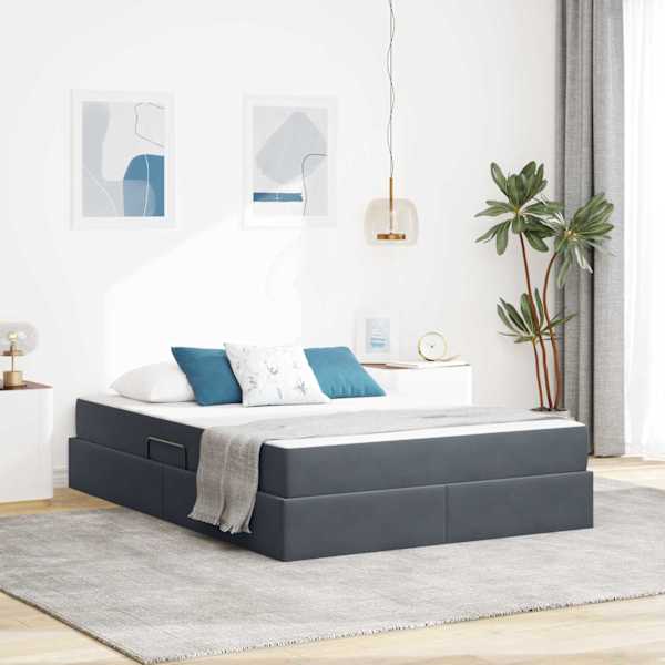Panipaigaga voodiraam koos madratsiga, tumehall, 140 × 200 cm, samet — mudel 3399725