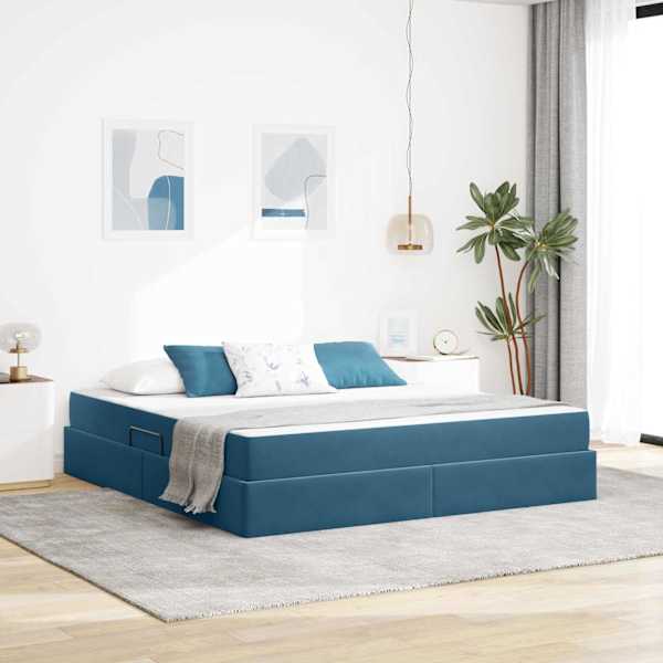 Panipaigaga voodiraam koos madratsiga, tumesinine, 180 × 200 cm, samet — mudel 3399740